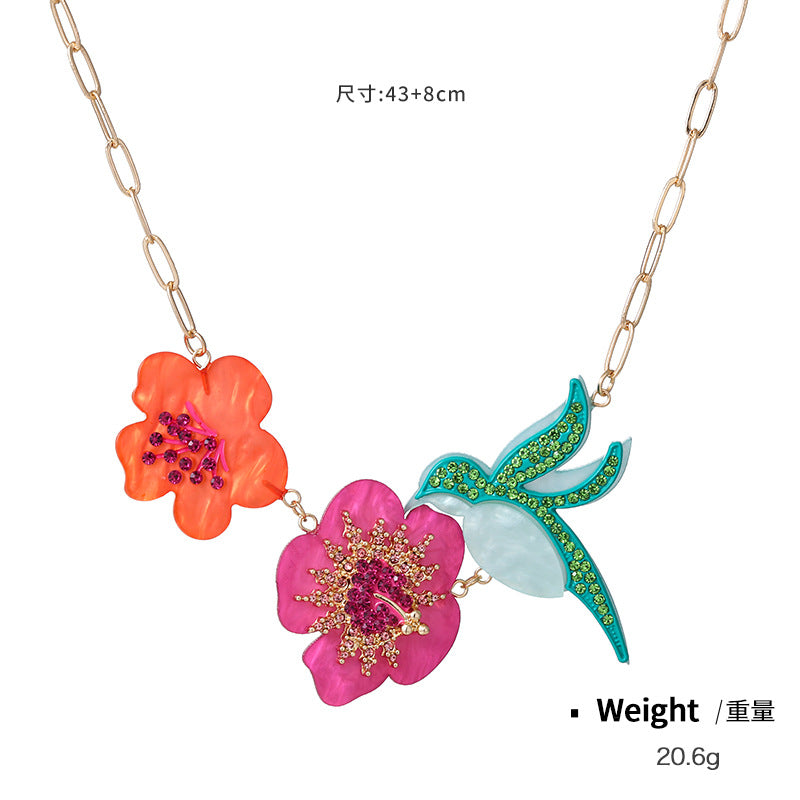 Wholesale Acrylic Flower Bird Alloy Necklace